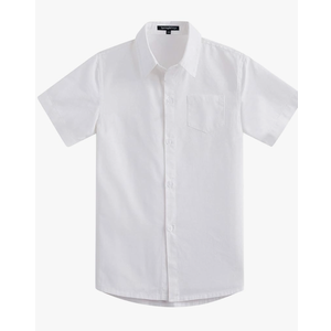 Spring&Gege Boys' Short Sleeve Dress Shirts Formal Uniform Woven Solid, Color: White, Size 13-14Y