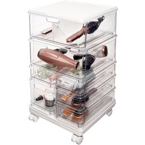 iDesign The Sarah Tanno Collection Large 7-Drawer Stacking Cosmetic Organizer Cart, Clear/White