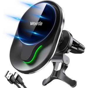 weetla Fits iPhone MagSafe Car Mount Charger,Magnetic Wireless Car Charger for Air Vent Mount Compatible with iPhone 14/13/12 Series and Magnetic Cases,Black
