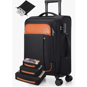 UKEIN Softside Expandable Carry On Luggage 22x14x9 Airline Approved, 20 Inch Carry On Suitcase with Wheels & TSA Lock, Travel Suitcase with 4-Piece Packing Bags for Women Me