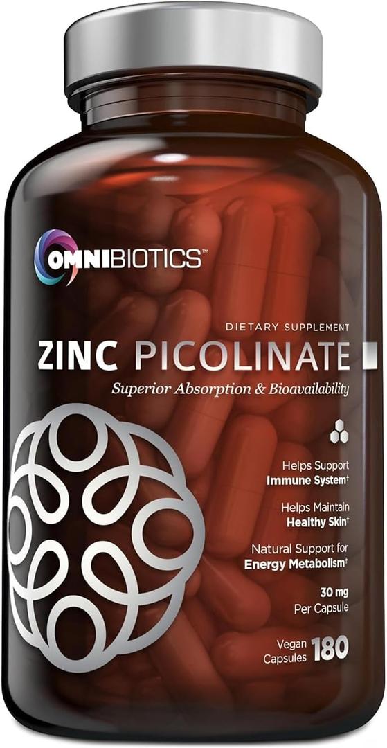 OmniBiotics Zinc Picolinate 30mg Supplement – High Absorption Zinc for Immune System, Healthy Skin, and Energy Support – 180 Vegan Capsules