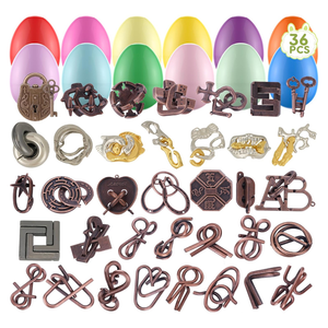 PullCrease 36 Set Easter Brain Teaser Puzzles Basket Stuffers Include 36 Fillers Eggs and 36 Brain Teaser Puzzles for Teens Adults Easter Egg Hunt Gifts IQ Education Smart Toys Family Games Favors