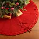 36 Inch Red Knitted Christmas Tree Skirt, Chunky Cable Knit with Braided Scalloped Edge, Perfect for Xmas Holiday Decorations