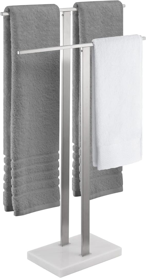 KES Standing Towel Racks for Bathroom 2-Tier, Floor Towel Rack Stand with Heavy Marble Base, Upgrade Steady Design, Pro-Grade 18/8 Stainless Steel Brushed Finish, BTH217-2