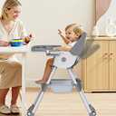 High Chairs for Babies and Toddlers, 4 in 1 Convertible Baby High Chair, Portable High Chair for Travel with Adjustable Height and Back, Foldable HighChair with Wheels& Pu Cushion (Grey)
