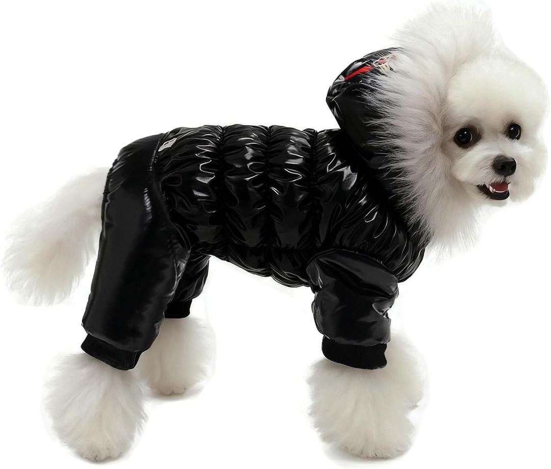 Waterproof Pet Clothes for Dog Winter Warm Jacket Coat Dog Hooded Jumpsuit Snowsuit (XL, Black) (XL(Back13.7inch|Weight9-12LBS))