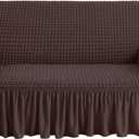 NICEEC Loveseat Slipcover Brown Loveseat Cover 1 Piece Easy Fitted Sofa Couch Cover Universal High Stretch Durable Furniture Protector Love Seat with Skirt Country Style (2 Seater Chocolate Brown)