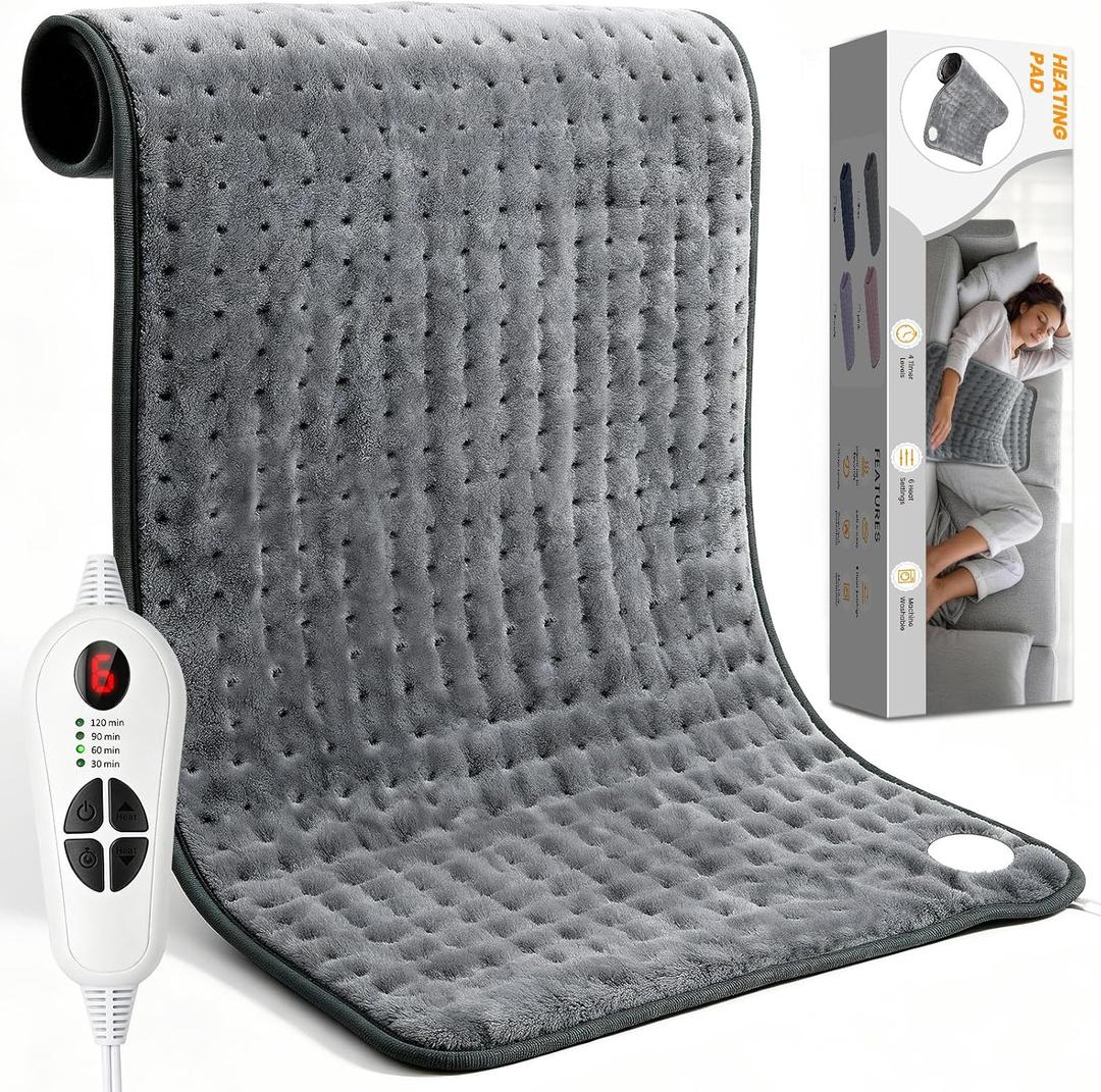Heating Pad for Back Pain Relief, 33"x17" Electric Heating Pad with 6 Heat Settings & 4 Timers Auto Shut Off, Machine Washable, Large Heating Pad for Period Cramps, Shoulder, Neck, Sore Muscles, Gifts