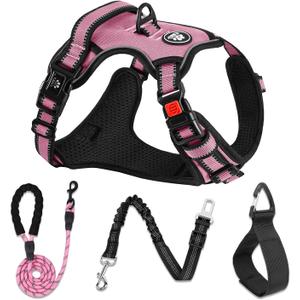 NESTROAD No Pull Dog Harness,Adjustable Oxford Dog Vest Harness with Leash,Reflective No-Choke Pet Harness with Easy Control Soft Handle for Large Dogs(Large,Pink) (Lneck 15-19" chest 19-29")