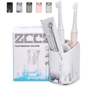 ZCCZ Toothbrush Holder for Bathroom - Perfect Electric or Kids Toothbrush Organizer - Premium White Marble Bathroom Accessory for Modern and Stylish Countertop Storage