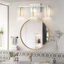 LED Modern Bathroom Light Fixtures Over Mirror, 3-Light Brushed Nickel Vanity Lights with 5 Color Modes, Dimmable Bathroom Vanity Light with Crystal Bubble Glass, 2700K-6500K Adjustable, ETL
