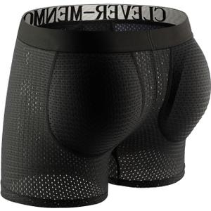 Evankin Mens Butt Padded Boxer Briefs Breathable Mesh Underwear Butt Enhancer Underpants with Hip Pad (Large, Black)