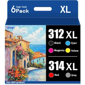 312XL 314XL High Yield Ink Cartridges Replacement for 312XL 314XL Ink Cartridge with Expression Photo XP-15000 Printer (6-Pack, 1 Black,1 Cyan,1 Magenta,1 Yellow,1 Red,1 Gray)