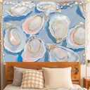 ignytiger Coastal Beach Oyster Wall Tapestry, Blue Oyster Shell Ocean Tapestry Wall Hanging for Teen Girls Beach Bedroom Dorm Apartment, Beachy Room Decor, Oyster Lovers Gifts for Women, 50x60 Inch