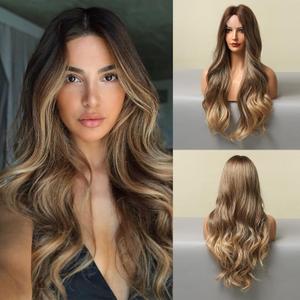 HAIRCUBE Ombre Blonde Wave Wigs for Women Long Curly Synthetic wig Middle Part Natural Looking Heat Resistant Fiber Wigs 24 Inch