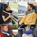 BUYUE Travel Neck Pillows for Airplanes, 360 Head Support Sleep for Long Flight, Skin-Friendly & Breathable, Kit with 3D Contoured Eye Mask, Earplugs and Storage Bag (Adult, Grey, 90+ lbs)