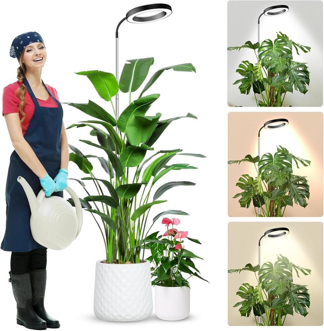 Wolezek Grow Lights for Indoor Plants Full Spectrum, 80 LEDs 3 Colors Grow Light, 65in Large Plant Lights for Indoor Growing with 360Gooseneck, 6/12/16H Timer, 5 Brightness, Height Adjustable, Black
