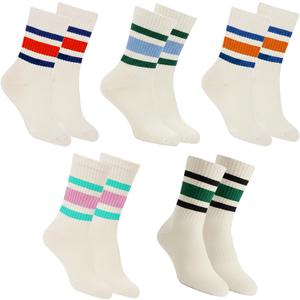Retro Striped Crew Socks Sport Socks,Casual Cotton Stretchy Socks, with Seamless Toe for Men and Women Multicolor (White)