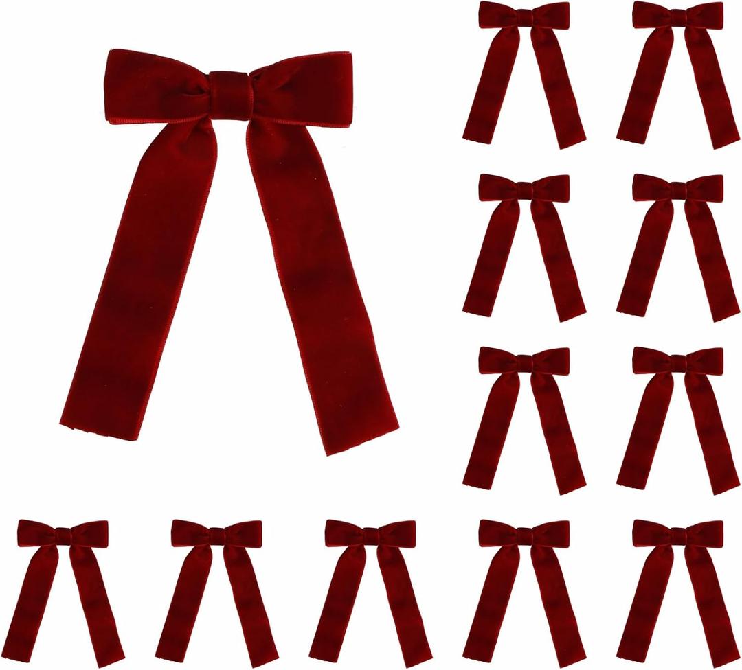 Meseey 12 Pcs Burgundy Velvet Bows with Twist Tie 4.5 Inch Pre-Tied Vintage Christmas Velvet Ribbon Bows for Treat Bags Gift Wrapping Basket Wedding Baby Shower Birthday Party