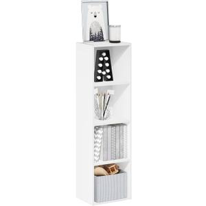 Furinno PASIR Book Shelf, 4-Tier Modern Bookshelf, Open Shelves Bookcase 9" x 12" x 42", for Living Room, Bedroom, Home Office, White