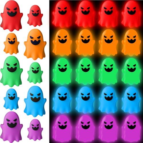 Simgoing 25 Pcs Halloween Glow in The Dark Mini Ghost Figurines, Halloween Treats Non Candy Gifts for Pumpkin Bucket, Luminous Tiny Ghost for Trick or Treat, Hide and Seek Party Favor, Spooky Decor