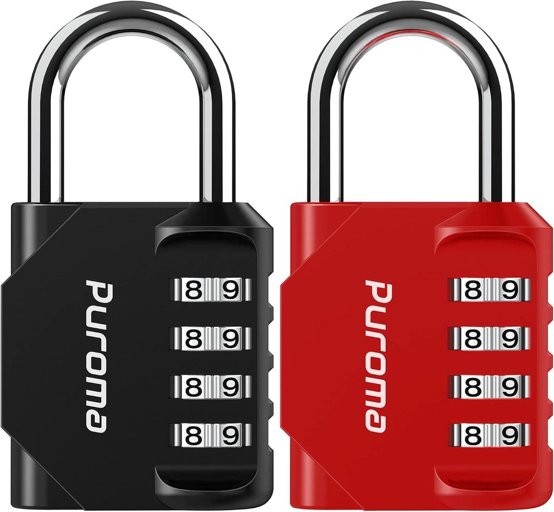 Puroma 2 Pack Combination Lock for Locker 4 Digit Outdoor Waterproof Padlock for School, Gym, Sports, Fence, Toolbox, Gate, Case, Outdoor, Hasp Storage, Cabinets (Red & Black)