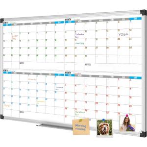 XBoard Magnetic Calendar Whiteboard 36" x 24", 4 Months Calendar Dry Erase Board, Silver Aluminium Framed White Board Planner for Home School Office Organization