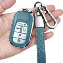 Sindeda for Honda Key fob Cover with Leather Keychain Soft TPU Full Cover Protection,for 2022 2023 2024 2025 Civic Accord HR-V Pilot CR-V,5-Buttons Key Fob Shell(Storm Blue)