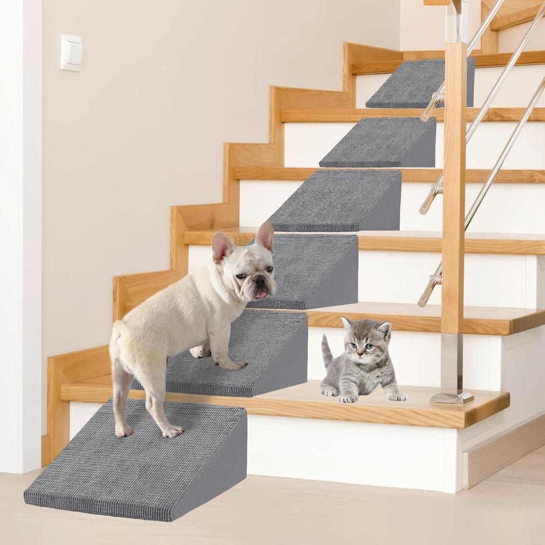 30D Foam Dog Ramp for Stairs for Small Dogs Cats, Pet Steps Stairs for Staircase Stairs with Anti-Slip Bottom and Self-Sticky Pads to Fix Suitable for Dogs Cats Grey(6Pack Grey)