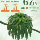 Livole 2 Pcs 67" Fake Ferns Large Artificial Plants Outdoor, Artificial Ferns for Outdoors Large Faux Boston Fern with 99 Branches Realistic UV Resistant for Planter Home Garden Porch Hanging Decor