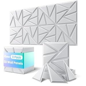 ROOME 12"x12" 3D Wall Panels, Cuttable and DIY-Friendly Upgraded uPVC Fire-Resistant Wall Panels, Modern Decorative Wall Art Panels for Living Room, Lobby, Office, Game Room, White 8-Pack