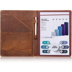 Jack&Chris Leather Portfolio, A4 Document Folder Legal Pad Padfolio, Professional Writing Letter Notepad Clipboard Sleeve Organizer, Resume Folio Binder for Men&Women,JC1823 (Russet Brown)