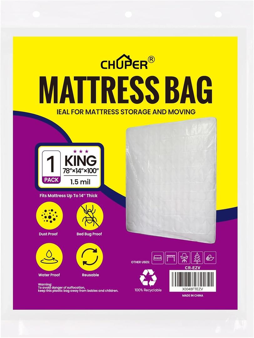 King/Cal King Mattress Bag for Moving and Storage, Waterproof Plastic Mattress Cover for Disposal and Protection
