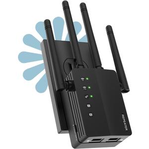WiFi Booster, 1200Mbps WiFi Extender Signal Booster for Home, 12880 Sq Ft Coverage, 105 Devices, Dual Band 2.4/5GHz Internet Extender WiFi Booster (Black)
