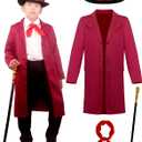 Kids Chocolate Factory Owner Costume Boys Classic Comedy Cosplay 4 Pcs Set for Halloween 3-12y (5-6years, Red)
