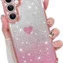 LSL for Samsung Galaxy S25 Case, Cute Glitter Love Heart Pattern with Camera Protection Luxury Bling Soft TPU Shockproof Phone Cover for Women Girls-Pink