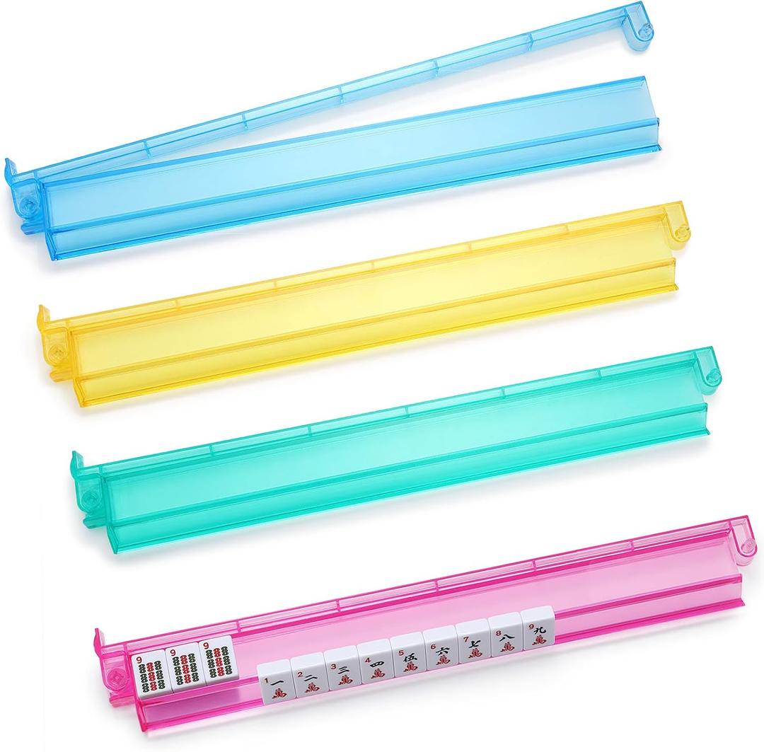 Mahjong Racks,4PCS Clear Acrylic Mahjong Racks with Pushers,American Mahjong Accessories Mahjong Gifts 4 Color