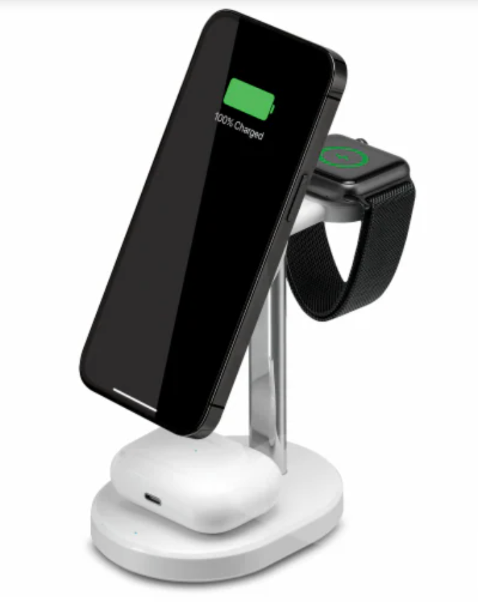 iLive 3-in-1 Wireless Charging Stand - White