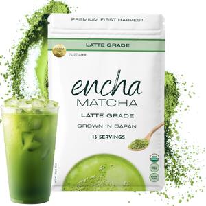 Encha Matcha - Latte Grade Matcha Powder - Unsweetened, First Harvest, Organic Green Tea Powder From Uji, Japan (30G/1.06 Ounce) Premium for Latte, Smoothie - Caffeine, L-Theanine (EXP 08/07/26)