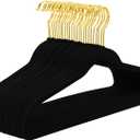 MIZGI Black Velvet Hangers 60 Pack,Premium Gold Clothes Hangers Non-Slip Felt Hangers,Sturdy Black Heavy Duty Coat Durable Suit Hanger for Space Saving, No Flocked Marks