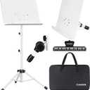 CAHAYA Sheet Music Stand & Tabletop Music Stand Solid Back with Carrying Bag for Books Notes Laptop Tablet White CY0194