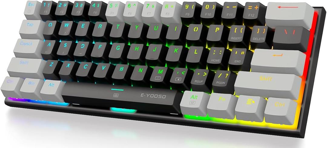E-YOOSO 60% Wired Mechanical Gaming Keyboard, RGB Backlit Ultra-Compact 61 Keys Hot Swappable Mini Waterproof Wired Office Keyboard with Blue Switches for Windows, Mac OS Gamers (Black Grey)