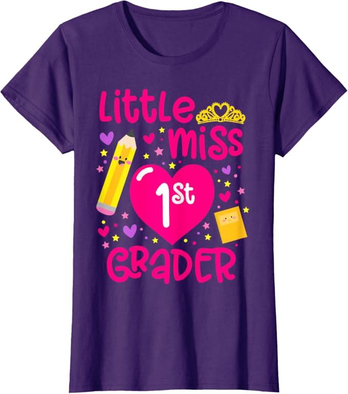 Little Miss 1st Grader 1st Grade Girl First Day of School T-Shirt, S