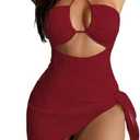 SKAYS Womens One Piece Swimsuit Texture Hollow Out Halter Bathing Suit with Cover-Up 2-Piece Sets Beach Swimwear Medium