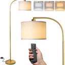 LALISU Arc Floor Lamps for Living Room, Modern Standing Lamp with Remote Dimmable Floor Lamp with Linen Shade, Tall Lamp for Bedroom Office Dining Room (Gold)