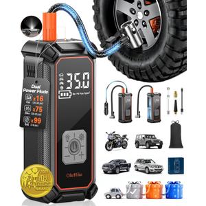OlarHike Cordless Tire Inflator Portable Air Compressor, 150PSI Dual Power - 5400 mAh & 12V DC, Air Pump for Car Tires, Bike, Motorcycle, Bicycle, Electric Pump with LED Light & Digital Pressure Gauge