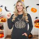 Halloween Shirts Womens Long Sleeve with Pockets, Pumpkin Skull Graphic Tops Fall Fashion Crew Neck T-Shirt Casual (XL)