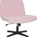 FDW Criss Cross Chair Armless Cross Legged Office Desk Chair Adjustable Swivel Ergonomic Gaming Chair No Wheels Backrest with Wide Seat Native Sponge Computer Task Vanity Chair for Home Office,Pink