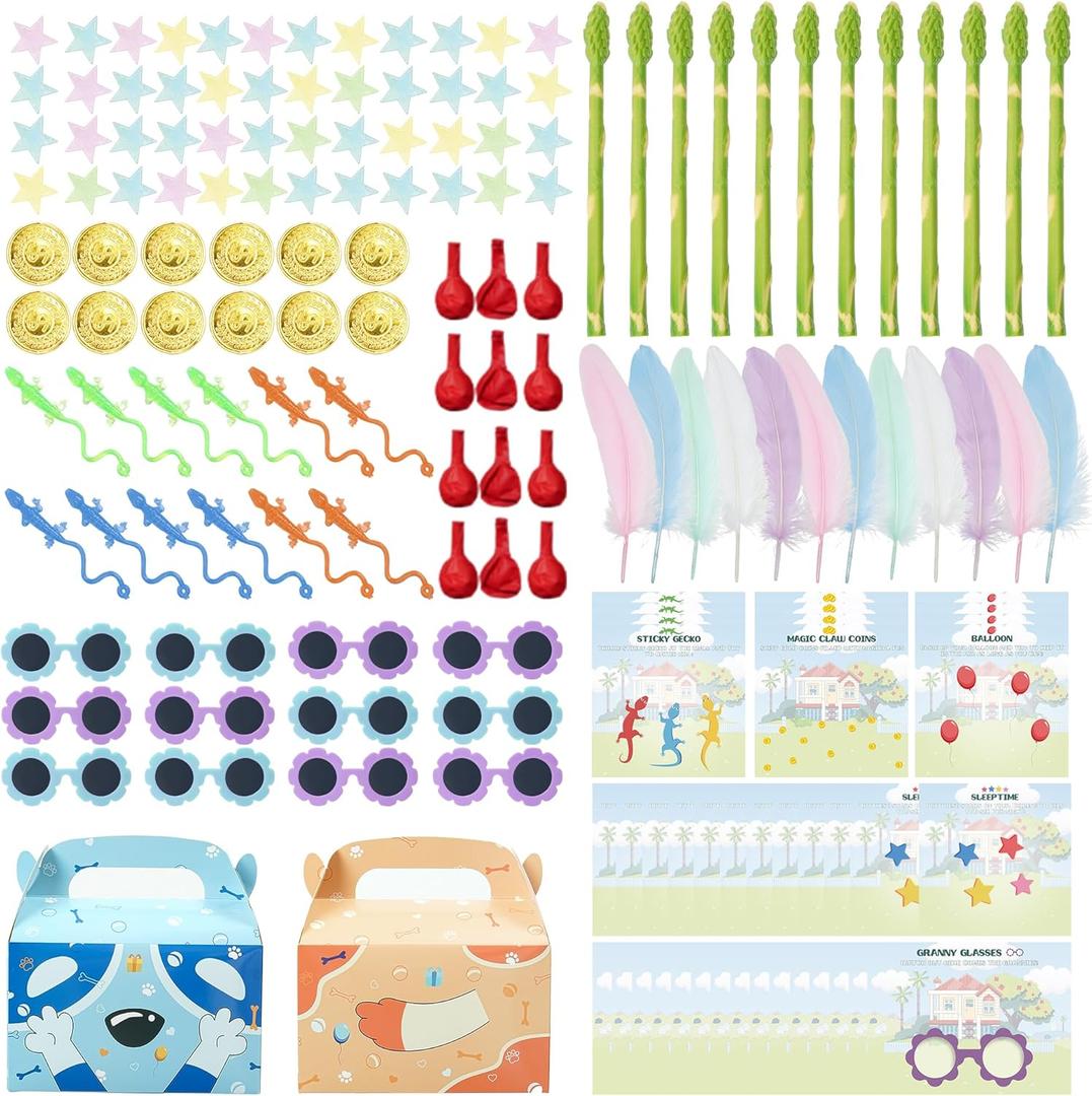 256pcs Blue Dog Party Favors, Birthday Party Supplies Including Sticky Geckos, Coins, Sunflower Glasses with Cards, Birthday Decorations Gifts Bag Goodies, Classroom Rewards for Kids