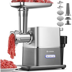 AAOBOSI Meat Grinder Electric 3000W Max with 60dB Quiet DC Motor, Auto-Reverse & Storable Food Pusher - 3 Speed Settings,Grinding, Sausage & Kibbe Making for Home Use